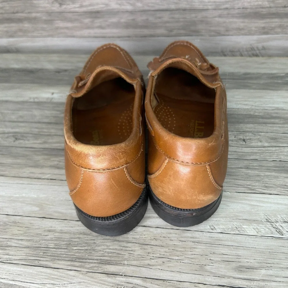 LL Bean Loafers Brown Tassels Slip On Leather Mens 9 B Shoes Peppy Boat